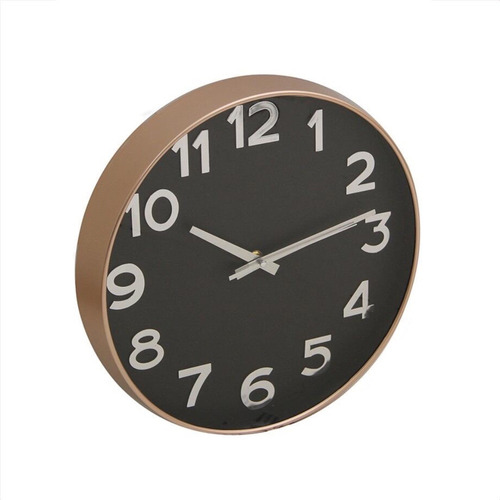 Reloj De Pared 30 Cm Diam Vidrio Plastico Silencioso Deco Estructura Simil Oro Rosa Fondo Negro