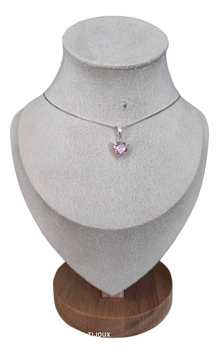 Collar Corazon Circon Rosado De Plata Esterlina S925