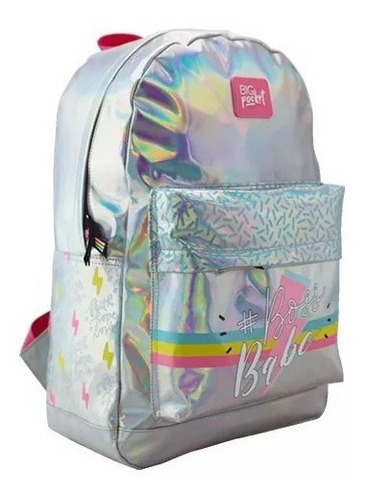 Mochila Escolar Holografic Metalizada Espalda 17 Big Pocket Color Plateado Diseño De La Tela Estampado