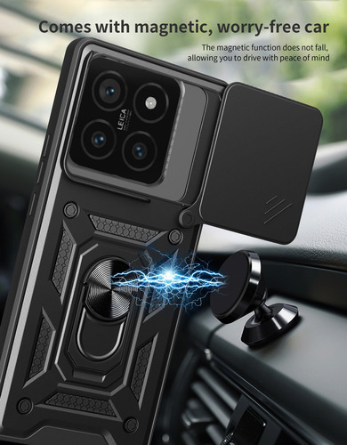 Funda Para Xiaomi 14t Pro Xunjia Uso Rudo Anillo Metalico Negro Xunjia