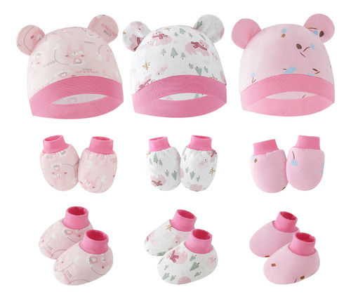 Conjunto Sombreros Manoplas Guantes Algodón Bebé 0-6 Meses