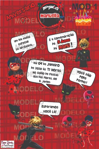 CONVITE MIRACULOUS LADYBUG E CAT NOIR