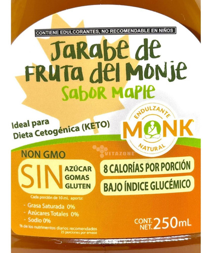 Imagen 5 de 6 de Miel Sabor Maple De Fruta Del Monje Sustituto De Azúcar