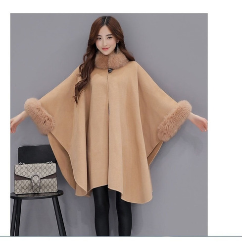 Capa Chal Mujeres Estilo Coreano Cuello De Piel De Invierno