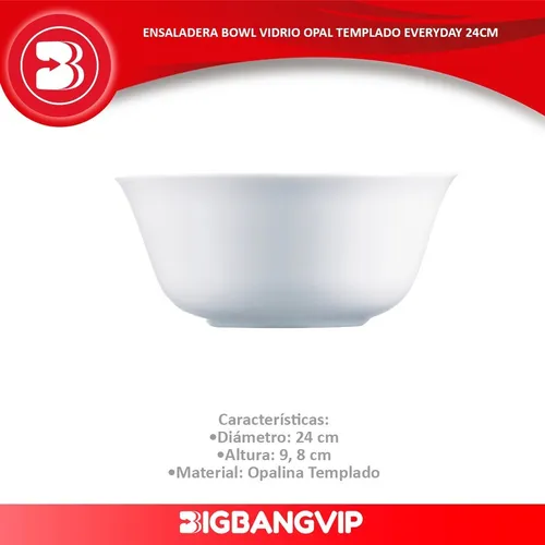 Ensaladera Bowl Vidrio Opal Templado Everyday 24cm