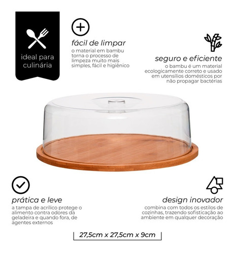 Porta Bolo Bambu Com Tampa 28cm Ecokitchen Mimo Style