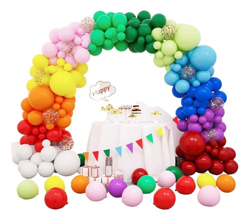 Arco Globos Coloridos Arcoiris Latex Kit Fiestas Cumpleaños