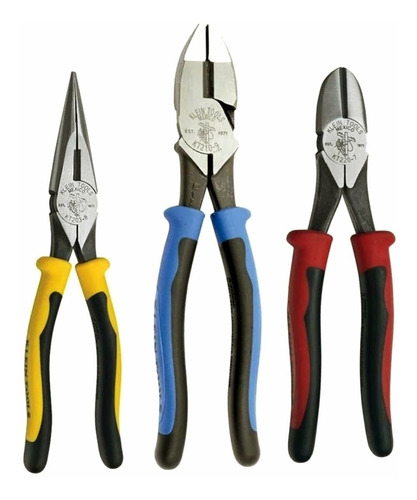 Set 3 Pinzas Klein Tools Pro Electricista,corte,punta