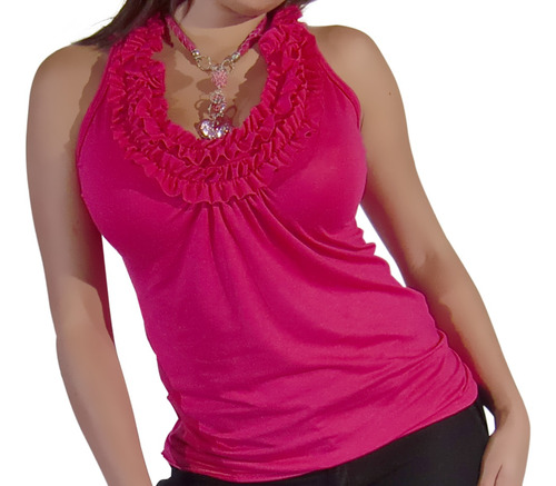 Blusa Casual Stretch Sin Mangas Y Faralaos En Cuello Qantik