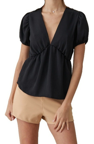 Blusa Mujer Raso Princesa Con Volados Escote V