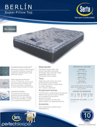 Paquete Colchon Matrimonial Serta Berlín+almohada Spring Air
