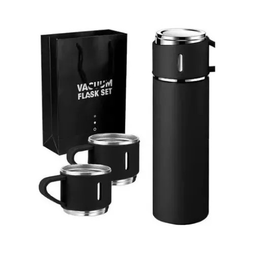 Termo De Acero Inoxidable + 2 Tazas Set De 4 Piezas