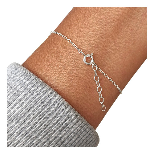 Pulsera De Bolitas Y Estrella Plata 925 Estuche Garantia Plateado 5.08 Cm 17 Cm