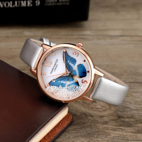 Top Plaza Reloj De Pulsera De Cuero Gris Para Mujer, Elegant