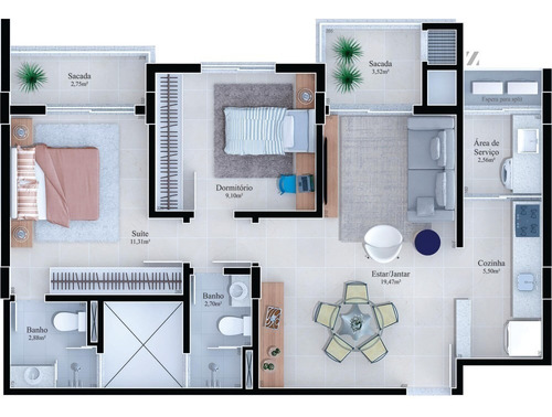Imagem 3 de 9 de Apartamento - Michel - Ref: 137 - V-137
