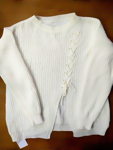 Sweater Buzo Lana Cruzado Blanco Talle S Nuevo