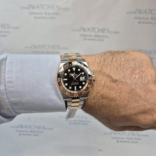 Rolex Gmt-master Ii Rootbeer Ouro Rosé & Aço 40mm Automatic Ouro Rosê, Prateado Preto Preto (Usado)