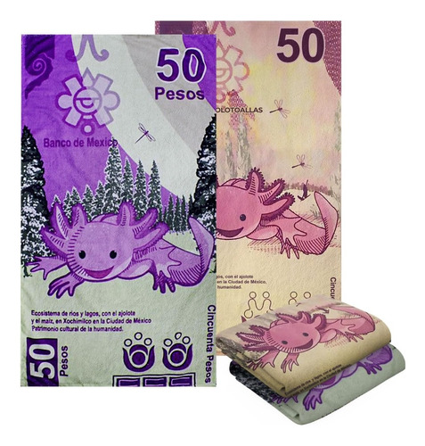 2 Piezas Toallas Baño Diseño Billete Mexicano Ajolote Tualla