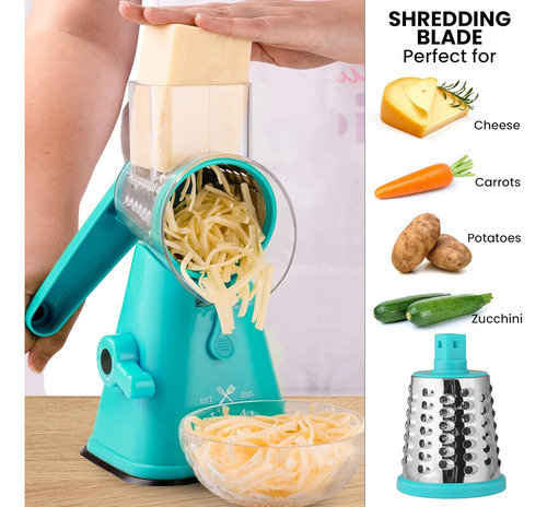 Rallador De Queso Manual Azul Con Cuchillas Inoxidable