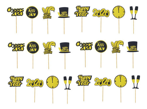 24pcs Bolo Topper 2020 Cupcake Toppers Picaretas Palitos De