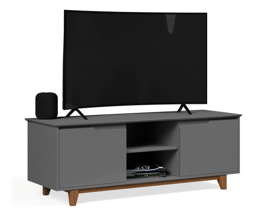 Rack Bancada Flow 2 Portas Estante De Televisão Home Para Quatro Ou Sala - Cinza