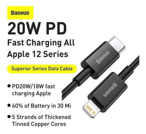 Cabo Lightning Usb-c Pd 20w 1m Baseus Comp. iPhone iPad Fast
