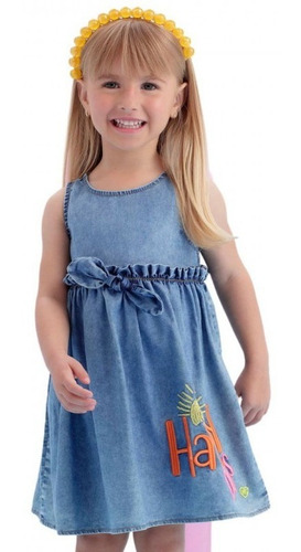 Imagem 1 de 4 de Vestido Infantil Jeans Azul Verão Mon Sucré Sunday 21086