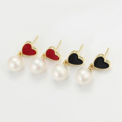 Hermosos Aretes Corazón Perla Cultivada Aaa Oro 14k Lam