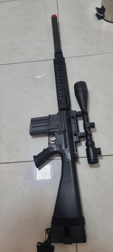 Airsoft Dmr Sr25 A&k Já Com Luneta E Bateria De Lipo Preto 6 Mm