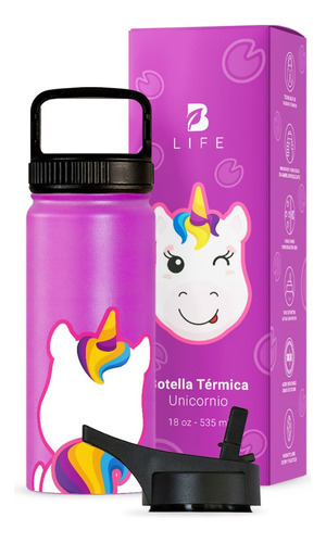 Termo De Agua Para Niños 18oz Con Popote Y Asa, B Life