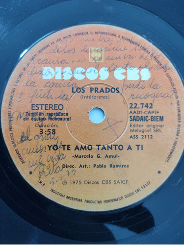 Vinilo Single De Los Prados - Yo Te Amo Tanto A Ti ( P10