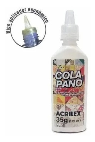 Cola Pano Para Tecidos De Algodão Branca Sem Cor 35g AcrilexCola Líquido Acrilex