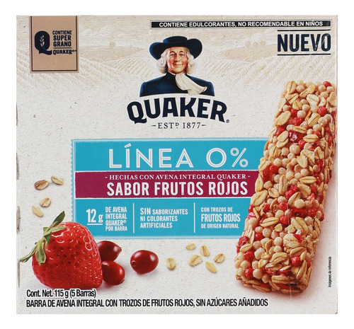 3 Pzs Quaker Barras De Avena Integral Frutos Rojos 115gr