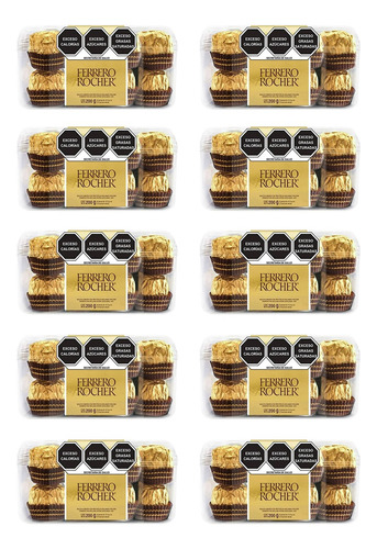 Chocolate Ferrero Rocher Cubierta Y Relleno 16 Pzas 10 Pack