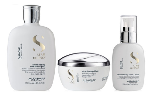 Shampoo Sin Sal 250ml + Mascarilla + Crema Alfaparf Diamond