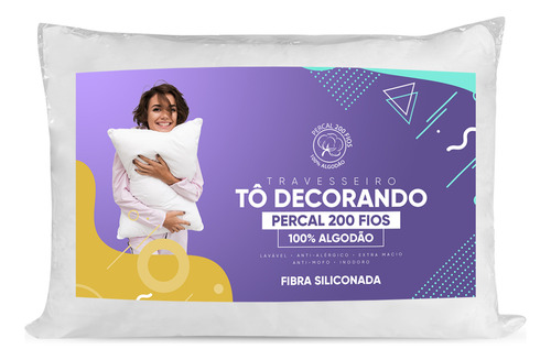 Travesseiro Percal 100% Algodão C/ Silicone 500g Extra Macio Cor Branco