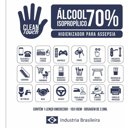 Toalha Umedecida Em Alcool Gel 70% Isopropilico C/10unid
