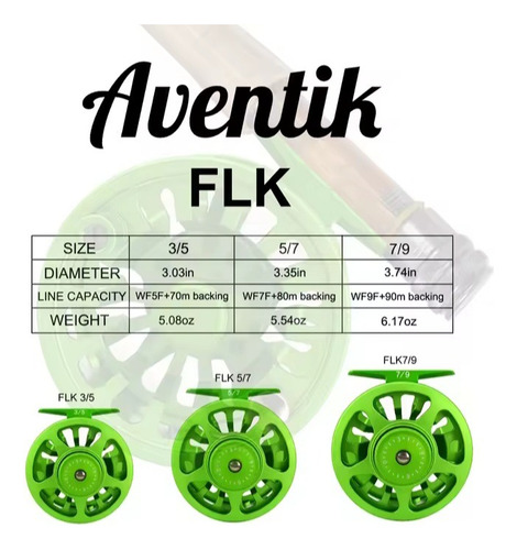 Reel De Pesca Con Mosca Aventik Flk 5l7 Green + Spool Extra Flk 5/7 Green + Spool Derecho/izquierdo