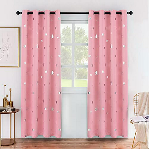 Cortinas Opacas Con Estampado De Estrellas Rosas Para Habita