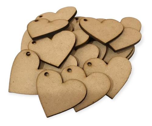 Corazones 5cm Mdf Natural 3mm 100 Piezas