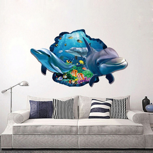 Vinilo Adhesivo, Poster 3d Decorativo Delfín Cuarto Niños