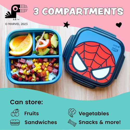 Caja Bento Yoobi Diseno Spiderman 3 Compartimentos Con Hi...