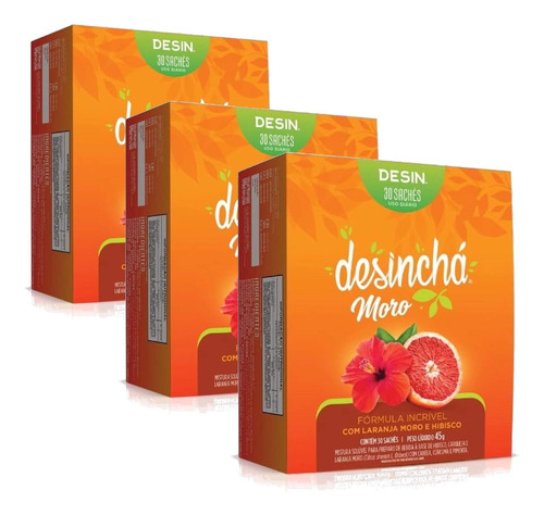 Kit 3 Desinchá Moro Com Laranja Moro E Hibisco 30 Sachês