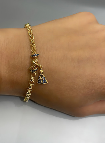 Pulseira Portuguesa Ouro 18k 750 Nossa Senhora Aparecida Comprimento 16 Cm Diâmetro 5 Cm