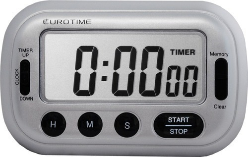 Reloj Timer Digital Eurotime Con Alarma Gastronomía Plateado