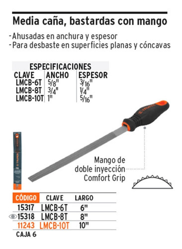 Lima Media Caña Bastarda 6'' Con Mango Truper 15317