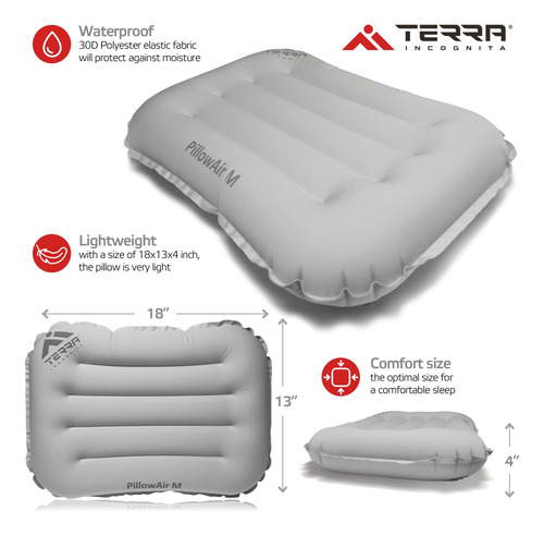 Almohada Inflable Compacta De Terra Incognita En Una Caja -