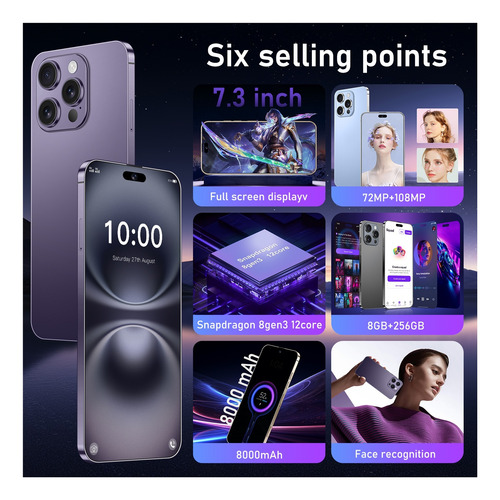Teléfono Inteligente Android Barato I16 Pro Max 8gb+256gb