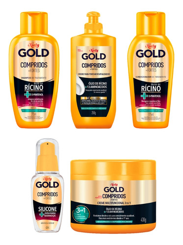Kit Niely Gold Compridos Shampoo+cond+pentear+masc+silicone