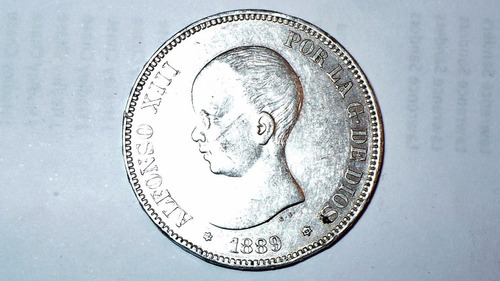 Moneda Española 5 Pesetas 1889 Alfonso Xiii
